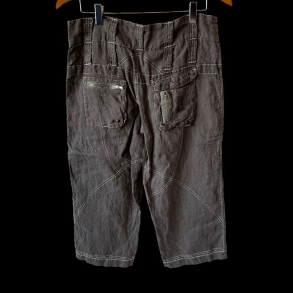 Pete + Greta Johnny Was Taupe Linen Blend Cropped Utility Cargo Pants Sz 4 - Picture 2 of 7